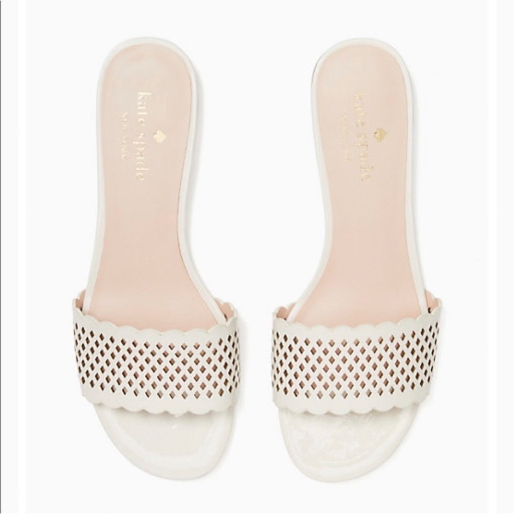 Kate Spade fonteyn sandal vegan leather parchment perforated slip on shoe 10 NEW